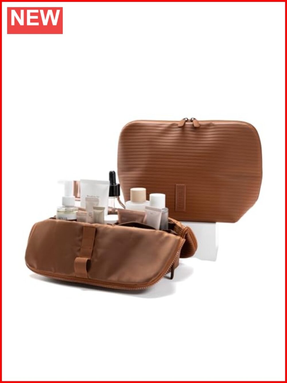 Waterproof Vegan Faux Leather Upright Makeup Bag 23-Pocket Travel Organizer